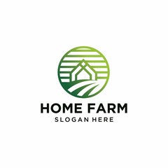 Farmhouse logo design template, fresh frame, green leaf farm, ecology, nature logo design vector icon