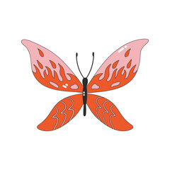 A colorful butterfly icon with a flame pattern. Nostalgia for the 2000 years. Y2k style. Simple flat linear vector illustration of a butterfly isolated on a white background.