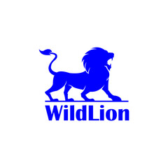 wild lion walking slowly logo, silhouette of big lion vector illustrations
