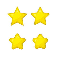 Collection of cartoon yellow stars of different shapes. Isolated stars for icon, game, logo, design element. Flat vector illustration.