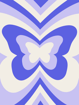 Blue Geometric background. Vector illustration of butterflies. Abstract background with repeating butterflies. Design template. Hypnotic pattern. Nostalgia for the year 2000, Y2k style