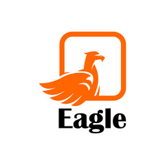 SMART EAGLE IN RECTANGLE LOGO, silhouette of strong eagle bird vector illustrations