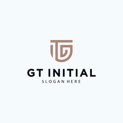 Gt minimalistic art logo initial letter, gt logo with protection concept, gt log corporate design logo template