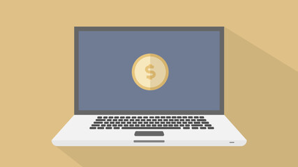 Illustration of a laptop with money
