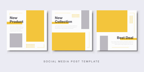 Social media post fashion collection template. Yellow square sale banner, brochure, flyer, design. Geometric minimalist shape concept.