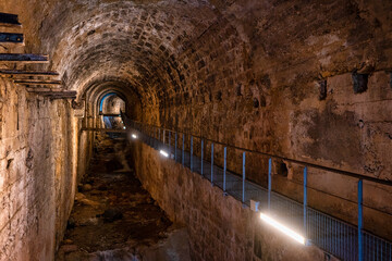 The cerezuelo river under the ruins of the church of Santa Maria, Cazorla, Spain