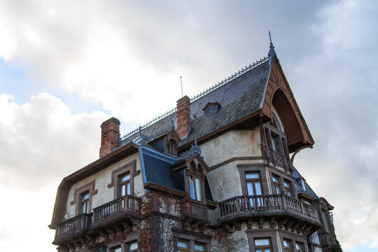View of an old building in Guell and Martos Park in Comillas, Spain