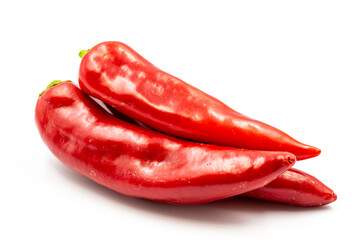 Fresh red pepper on white background with shadow. close up