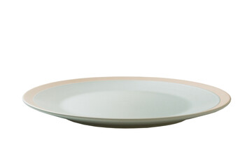 Blue ceramic round plate isolated over white background. perspective view