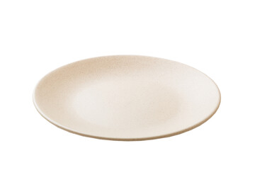 milky color ceramic round plate isolated over white background. perspective view