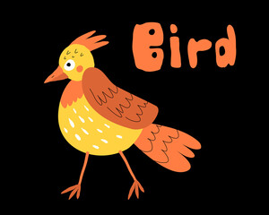 Colorful cartoon bird in doodle style Vector illustration