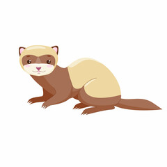 Ferret, polecat, fitch, foumart. Domestic marten. Cartoon cute animal. Stock vector illustration on a white background.