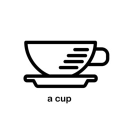 A flat cup of coffee or tea with a handle and a plate.