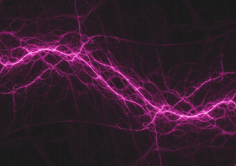 Bright neon purple plasma lightning, abstract energy and electricity background