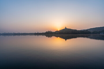 West Lake in Hangzhou, China first rays of the morning sun