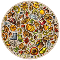 Autumn cartoon doodle objects, symbols and items