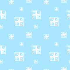 Vector seamless pattern with Snowflakes white line on blue hand painted background.Winter, Christmas, New Years print in doodle style.Design for textiles,fabric,wrapping paper,packaging,wallpaper.