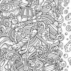 Winter sports hand drawn vector doodles illustration. Ski resort design.