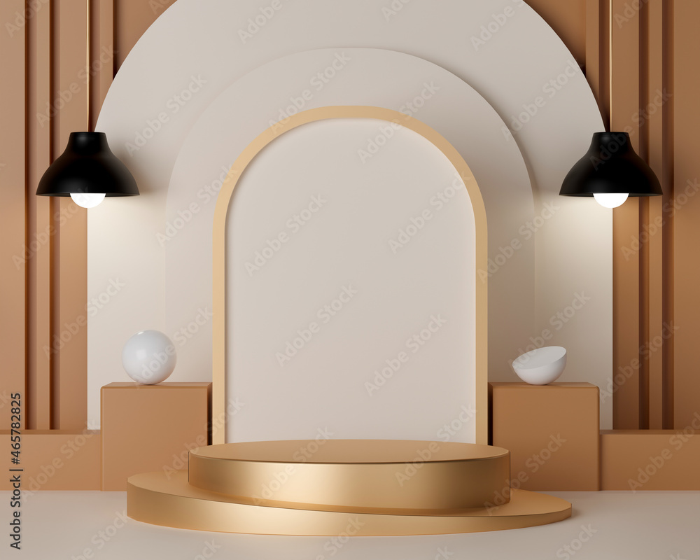 Poster 3d rendering empty cylinder podium on bright background. abstract geometric composition scene for pr