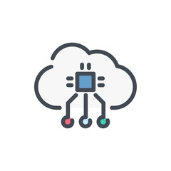 Cloud service with connection to hardware color line icon. Online storage network vector outline colorful sign.