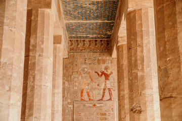 Heiroglyphics in ancient Egypt temples in Luxor