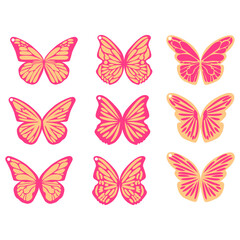 Butterflies spring, Easter black silhouettes. Earrings cut files templates on white background