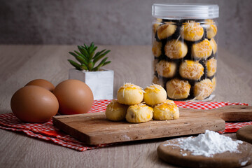 Indonesian Traditional Cake, Nastar Cake with cheese on Wooden Tray