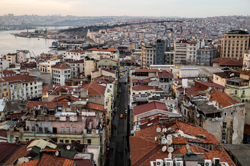 Fototapeta na wymiar narrow aerial view of street in Istanbul turkey