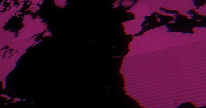 World map with glitch. Abstract cyber technology glitch noise. Digital World map network with error and screen noise.