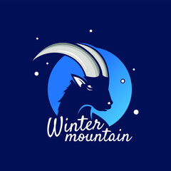 winter ibex goat logo design template, holiday illustration graphic element