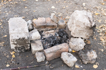 An abandon camp fire in stone