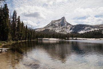 mountain reflected in lake in Yosemite national park