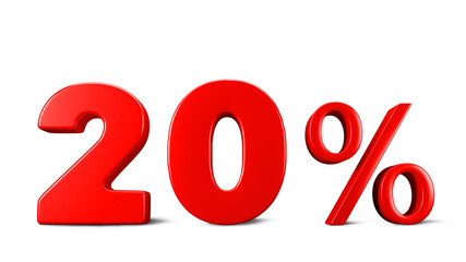 20 percentage off sign icon on white background, 3D rendering illustration