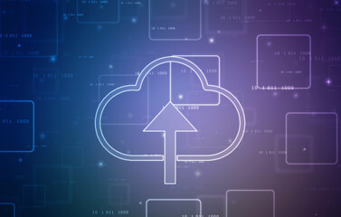 2d illustration of Cloud computing, Digital Cloud computing Concept background. Cyber technology, internet data storage, database and data server concept