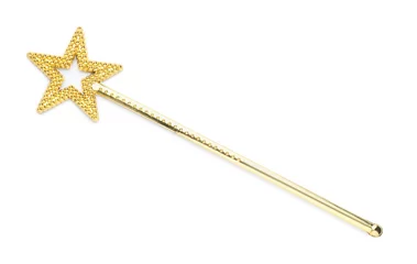 Fototapeten Beautiful golden magic wand isolated on white, top view © New Africa
