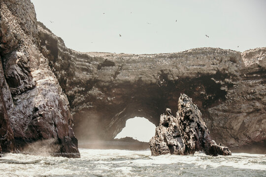 Sea Cliffs  and Tunnel of Paracas National Park in Peru