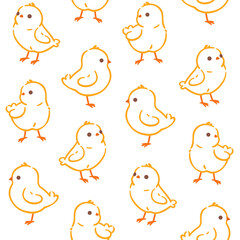 Seamless trendy pattern with chick. Outline vector illustration for prints, clothing, packaging and postcards.
