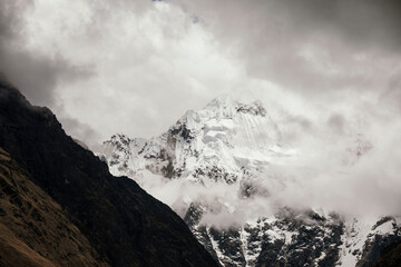 snow covered mountains in the Andes Mountains Salkantay Pass
