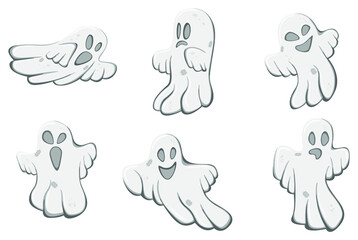 Set of vector ghosts in cartoon style, isolated on white background.