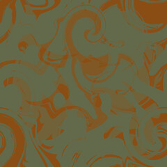 Marbling seamless vector pattern background. Backdrop with swirling shapes and blends in sage green ochre. Curved elements design with abstract rock marble texture. Painterly repeat for fall, winter