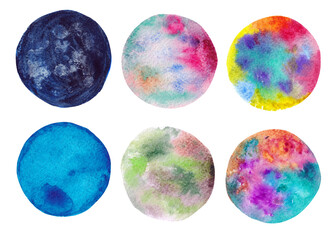 Bright colorful abstract collection, multicolored circles. Elements are isolated on a white background.