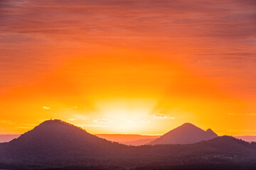 Glass House Mountains, Sunshine coast, Queensland, Australia, Mount Beerwah, Mount Tibrogargan, Mount Coonowrin, Gubbi Gubbi, Jinibara, Kabi Kabi Sacred place Bora Ring