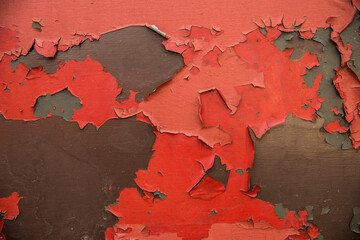 Full frame Red peeling paint texture and grunge background