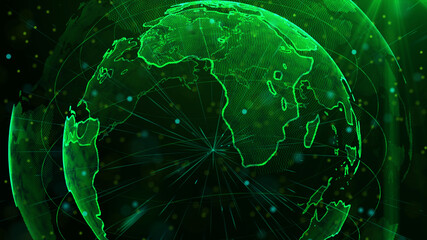 Digital green planet of Earth, 3D animation