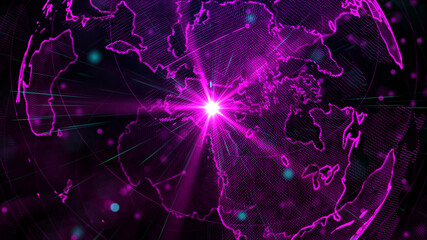 Digital purple planet of Earth, 3D animation