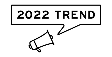 Megaphone icon with speech bubble in word 2022 trend on white background