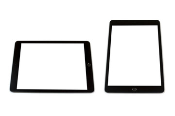 Black tablet on white background, isolated.