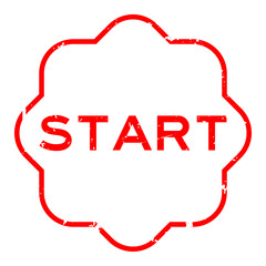 Grunge red start word rubber seal stamp on white background