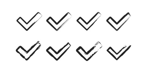 Check Mark set on white background. Design paint icon. Vector symbol.Black brush symbol. Draw checkmark vote.