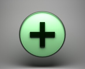 Obraz premium plus sign icon symbol or green colored symbol coated with approved glass material on gray background confirmation, 3D rendering.
